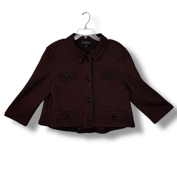 St. John Knit Jacket Women’s Size 16 Red Black Sparkle Quarter Sleeve